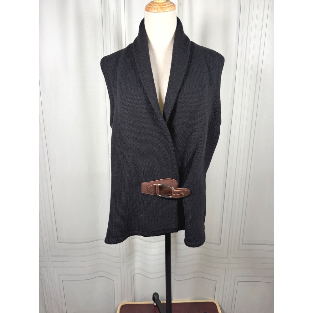 LAUREN Ralph Lauren Wool Cashmere Shawl Collar Leather Stirrup Buckle Vest XL